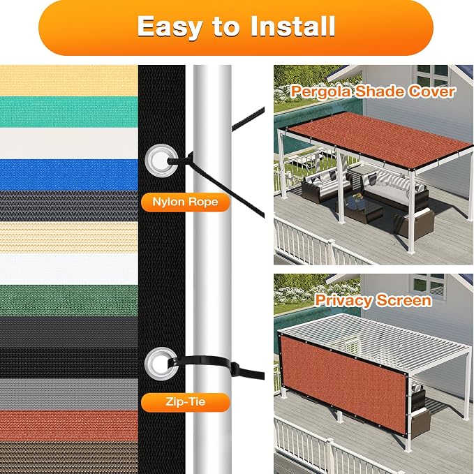Artpuch 90% Sun Shade Cloth, 5 x 12 FT Pergola Shade Cover Canopy - Image 5