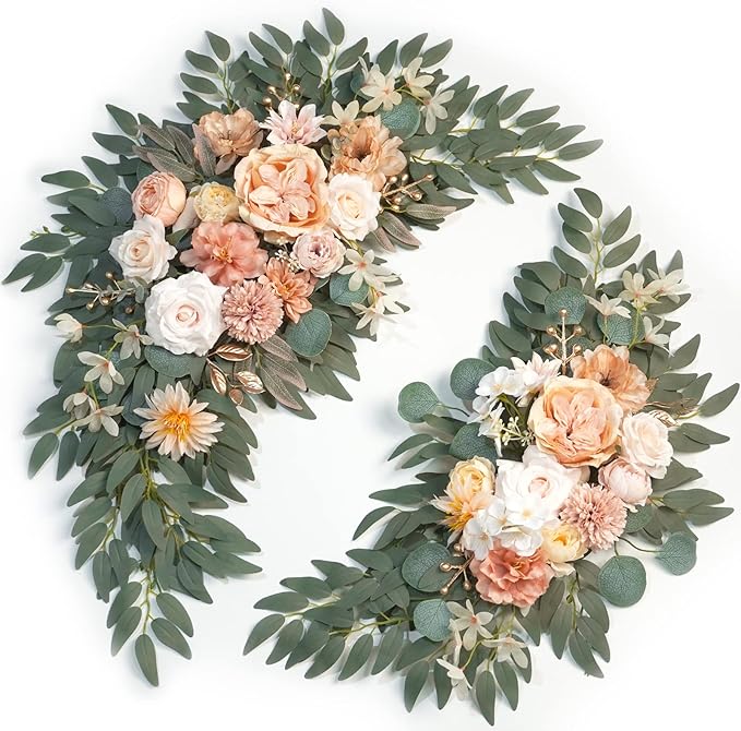 Artificial Flower Swags, 2-Pack, Coral Pink Silk Blooms for Weddings