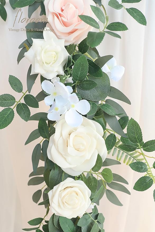 Artificial Flowers Eucalyptus Garland, 6 Ft Blush and Powder Blue Vine