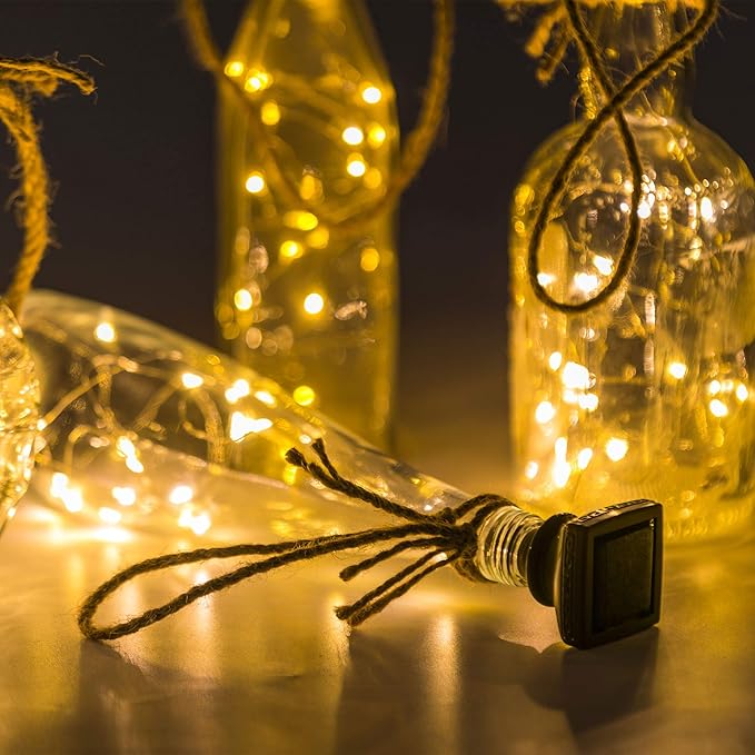 Solar String Lights for Wine Bottles, 12 Pack, Warm White