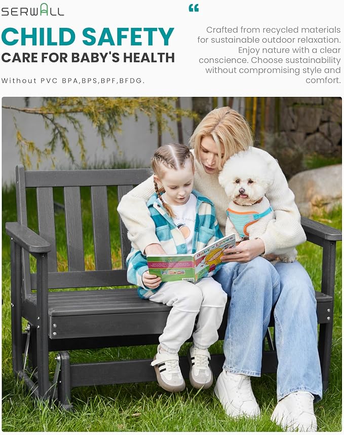 SERWALL Outdoor Glider Bench Set of 4, HDPE Weather-Resistant Swinging Bench - Image 7
