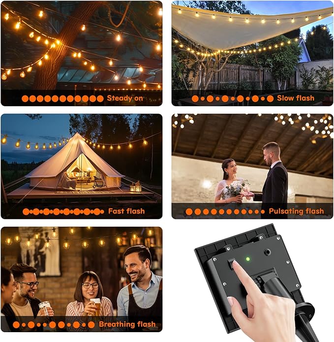 String Lights 31FT Solar G40 Warm White Black Outdoor