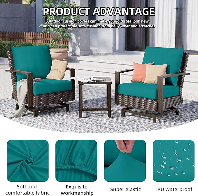 Cushion Covers, 14 Pack Stretch Slipcovers for Patio Seating in Peacock Blue