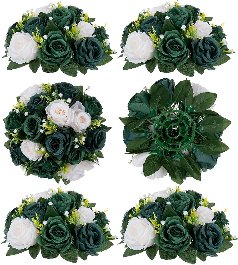 Artificial Flowers: Silk Rose Ball Centerpieces, Green and Ivory