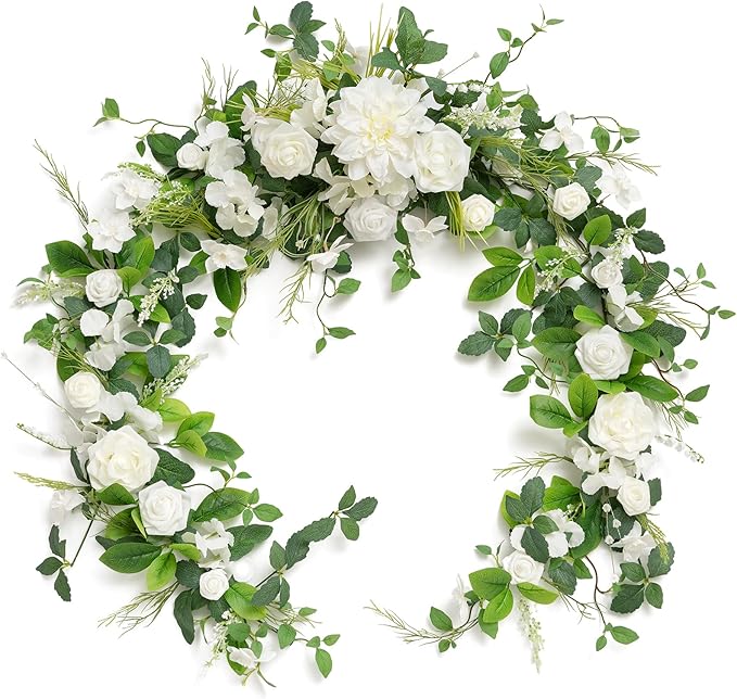 Artificial Eucalyptus Flower Garland, 6 Ft Runner in White