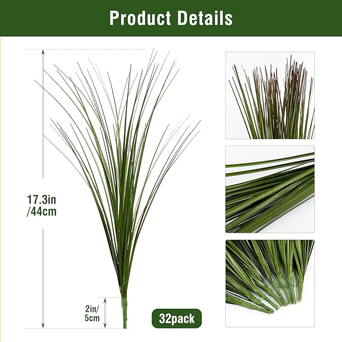 Artificial Plants Greenery 32-Piece Wheat Grass Set, 17.3 Inch Green Plastic