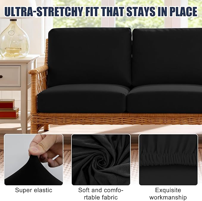 Sofa Covers, 4 Pack Black Stretch Outdoor Cushion Slipcovers