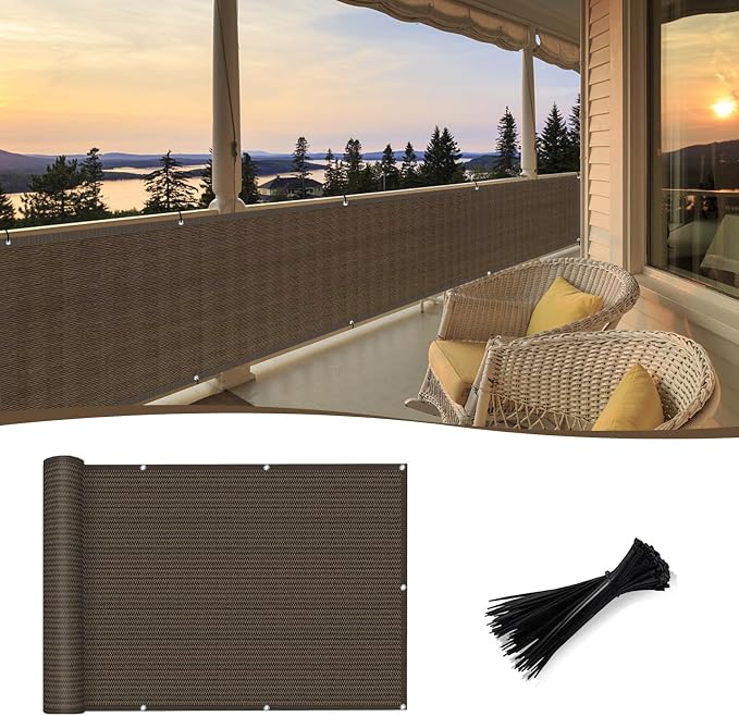 SUNNY GUARD Customized 3.3'x28' Brown Balcony Privacy Screen, 90% Shade by SUNNYGUARD