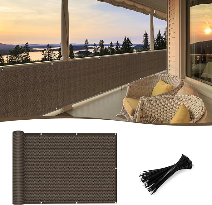 Sunny Guard Customized 3.3'x12' Brown Balcony Privacy Screen, 180 GSM by SUNNYGUARD