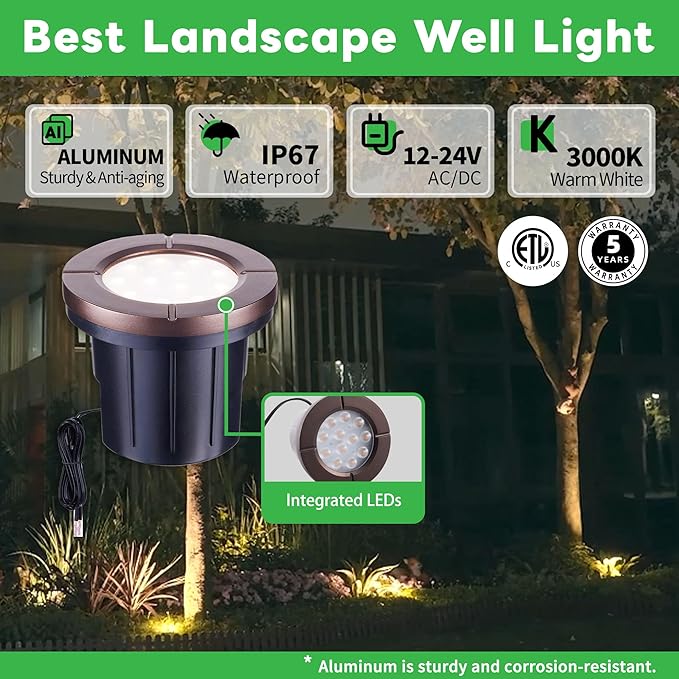 Landscape Well Light, LED Low Voltage In Ground Lights, IP67 Waterproof 12V - Image 2