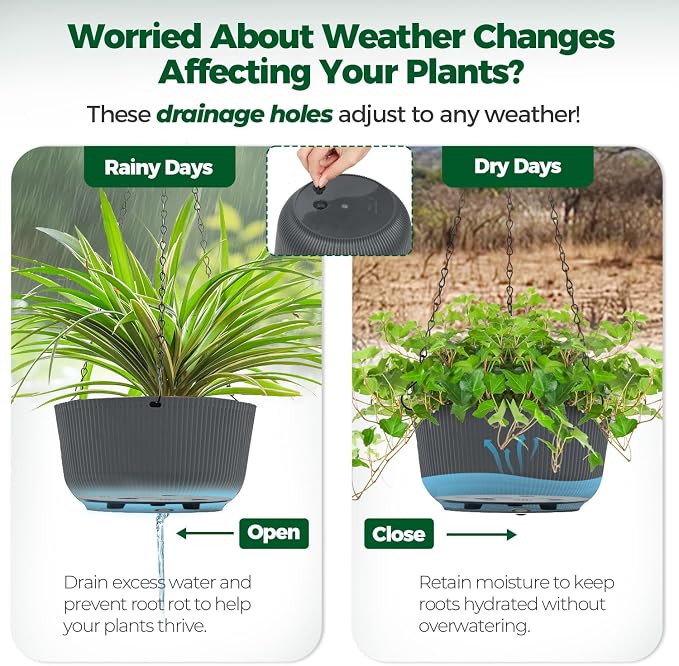 T4U 8 Inch Hanging Planters for Indoor Outdoor Plants, Self Watering Hanging - Image 5