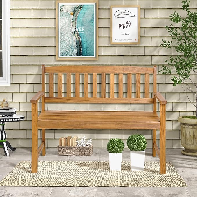 Tangkula Outdoor Acacia Wood Bench, 2-Person Garden Bench - Image 4