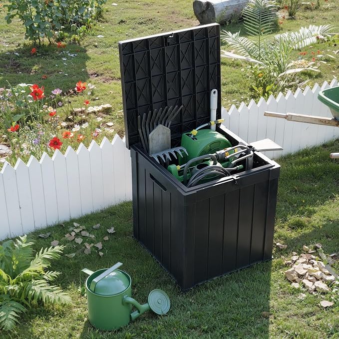 Deck Box, 51 Gallon Waterproof Black Resin Storage Box