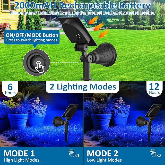 T-SUNUS Christmas Solar Landscape Spotlights Outdoor IP65 Waterproof Blue Spot - Image 5
