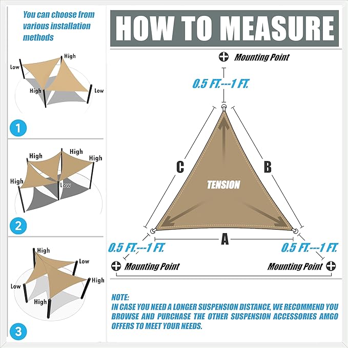 Amgo 20' x 20' x 28.3' Grey Right Triangle Sun Shade Sail Outdoor Canopy Awning - Image 2