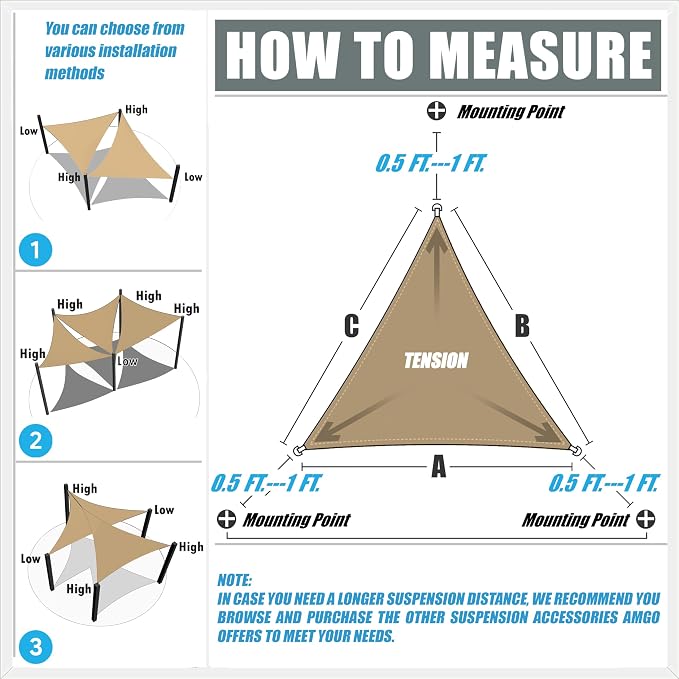 Amgo Custom Size 10' x 20' x 22.4' White Right Triangle Sun Shade Sail UPF50+ - Image 2