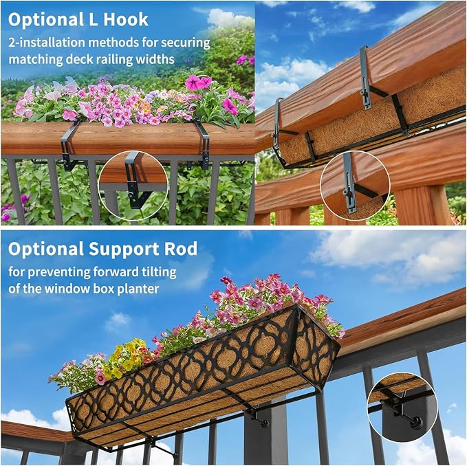 Y&M 30 inch Window Planter Box 2Pcs Iron Window Deck Railing Planter - Image 7