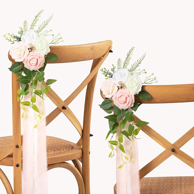 Artificial Pew Flowers, Pink Wedding Aisle Chair Decor, Set of 10