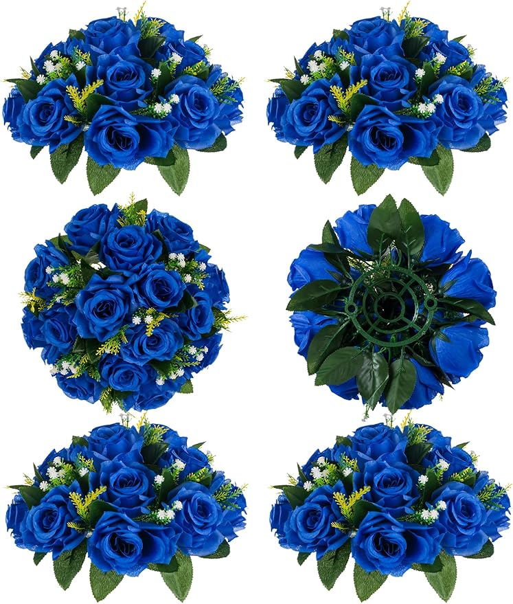 Artificial Flower Balls, Royal Blue Silk Roses for Centerpieces