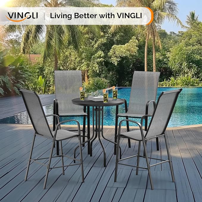 VINGLI Set of 4 Stackable Outdoor Bar Stools – Sling Chairs - Image 2