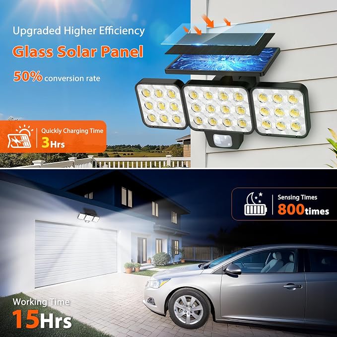 WdtPro Solar Lights Outdoor Flood Light 3 Pack, 3500LM Bright Motion Sensor - Image 3