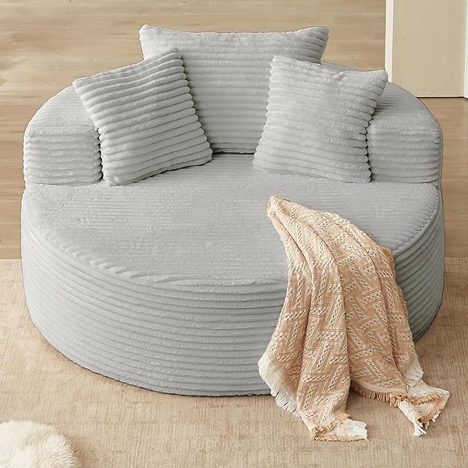 Oversized Round Chair Lounge Chaise Indoor, Upholstered Corduroy Deep Seat by Lakifun