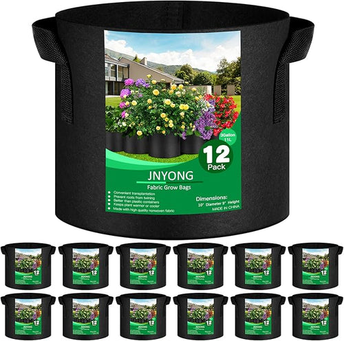 12-Pack 3 Gallon Thickened Non-Woven Grow Bags, Aeration Fabric Pots by JNYONG