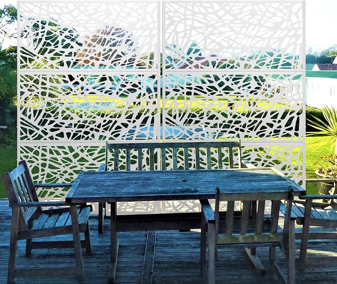 Decorative Fence Freestanding Metal Privacy Screen, 72 x 47 Inch, White Net