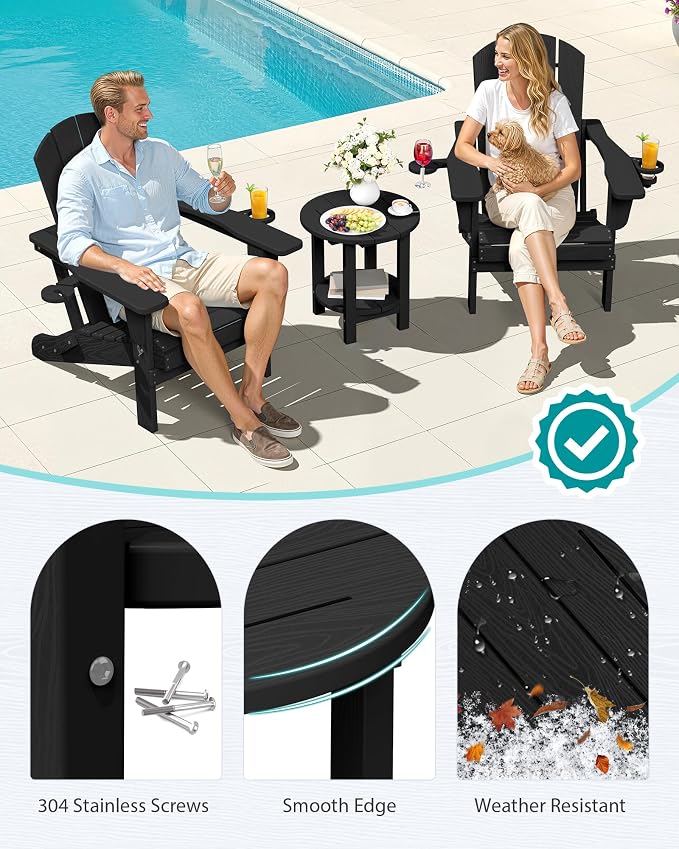 SERWALL Round Outdoor Side Table Set of 2, HDPE Small Adirondack Double End - Image 5