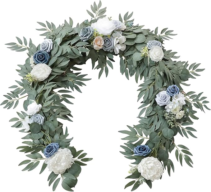 Artificial Flowers Garland 6 ft Dusty Blue Eucalyptus Faux Silk Vine