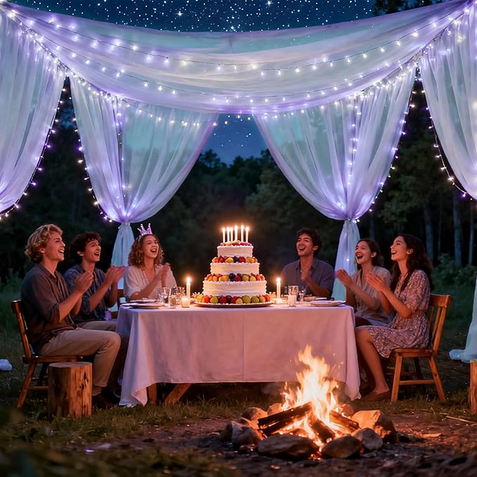 Outdoor Curtains: Lavender Sheer Chiffon Arch Drapes, 2 Panels 29 in x 18 ft