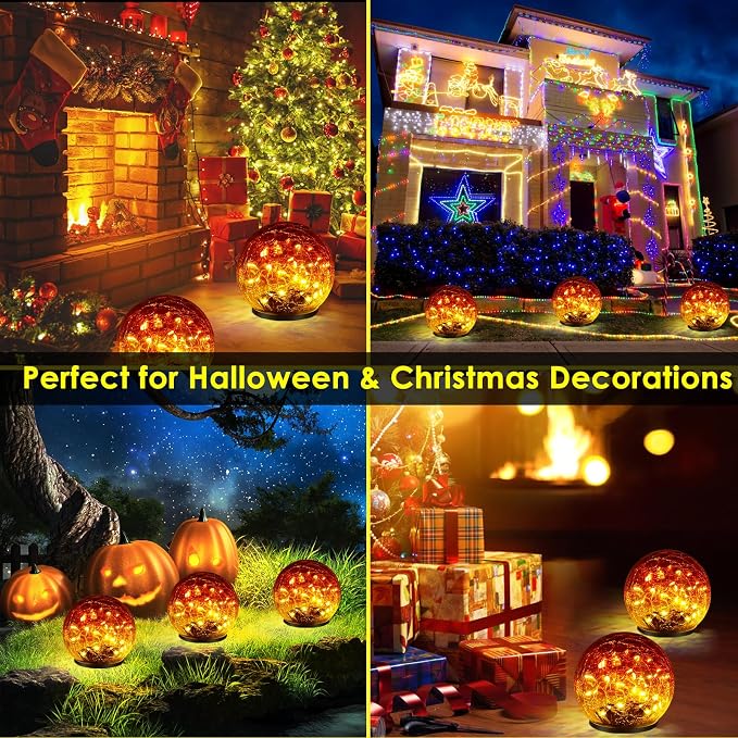 2 Pack Garden Solar Lights Outdoor Decorative, 60 LED Gradient red Cracked - Image 4
