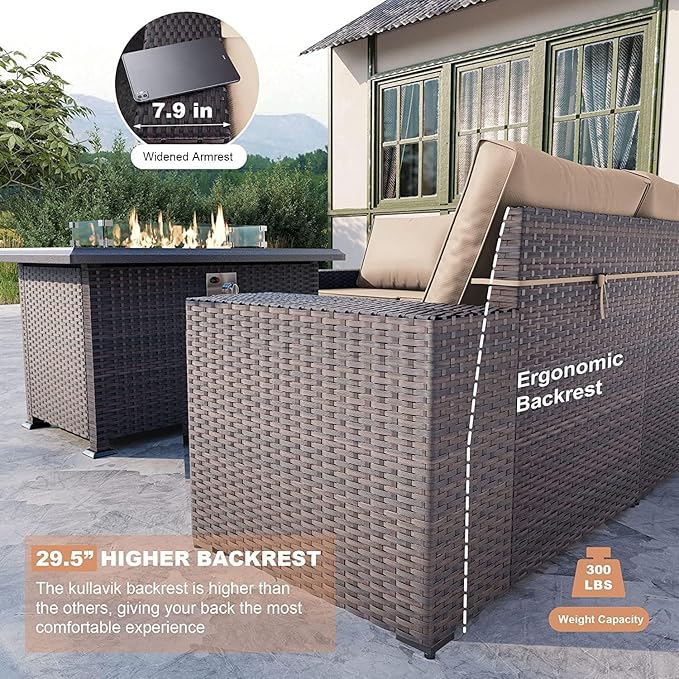 Kullavik 10 Pieces Outdoor Patio Furniture Set, PE Wicker Rattan Sectional Sofa - Image 2