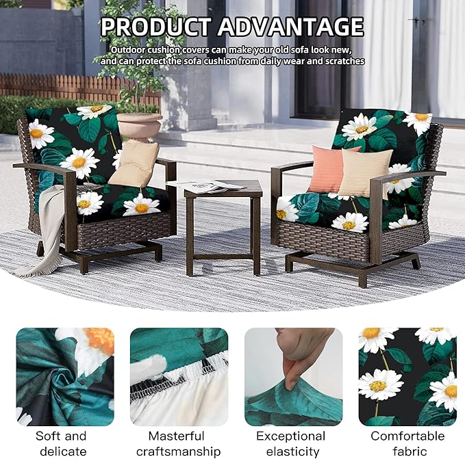 Outdoor Cushion Covers 8 Pack, Stretch Polyester Blend, Daisy