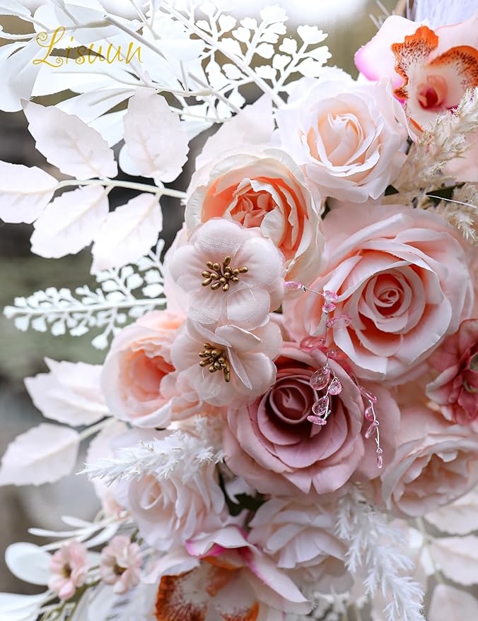 Artificial Flowers for Wedding Arch, Salmon Pink Silk Swag Set