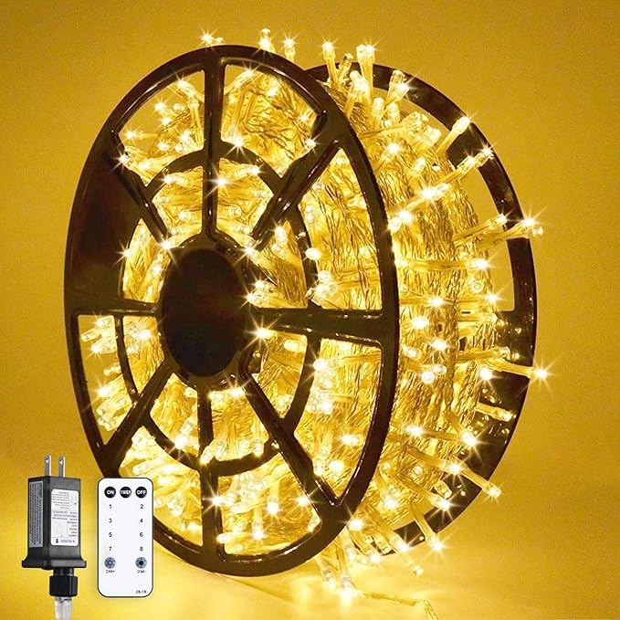 String Lights 1000 Warm White LED Outdoor Lights with Remote and Timer