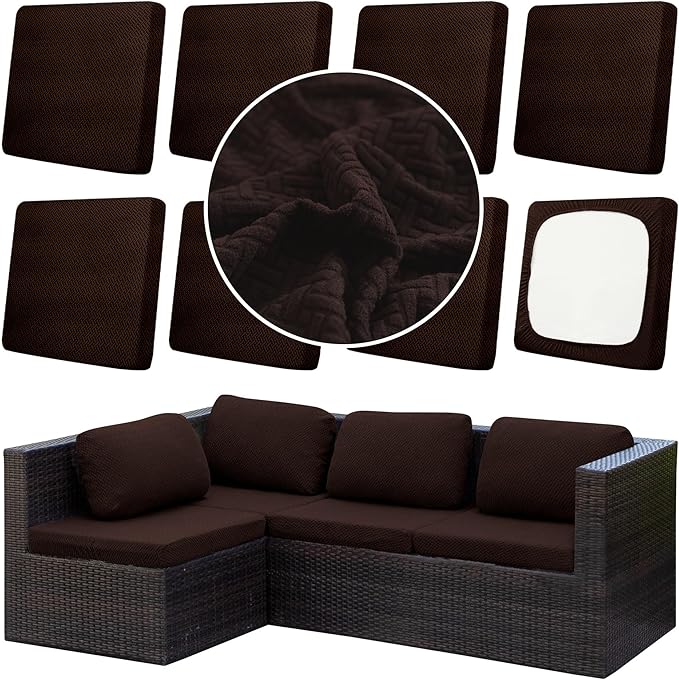 Cushion Covers for Outdoor Patio Furniture, 8-Piece Coffee, Water-Repellent