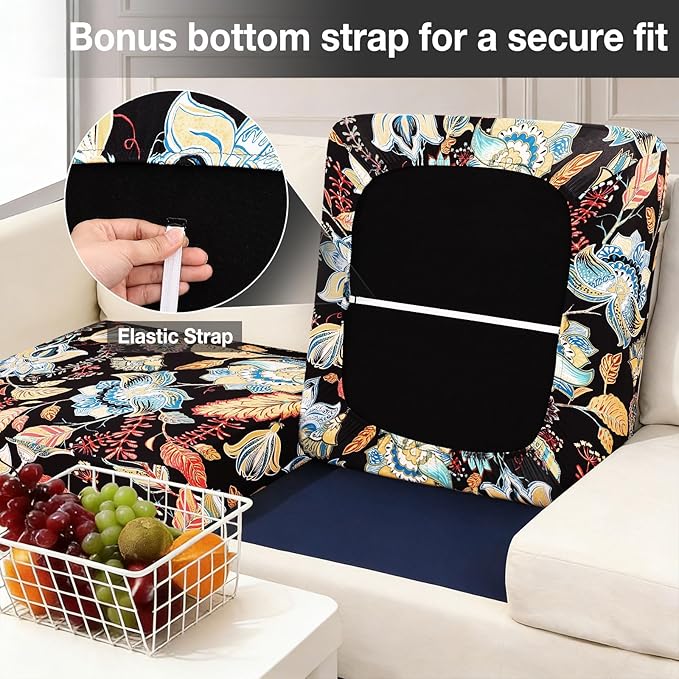 Patio Cushion Covers, Floral Stretch Fabric, Non-Slip Elastic Straps