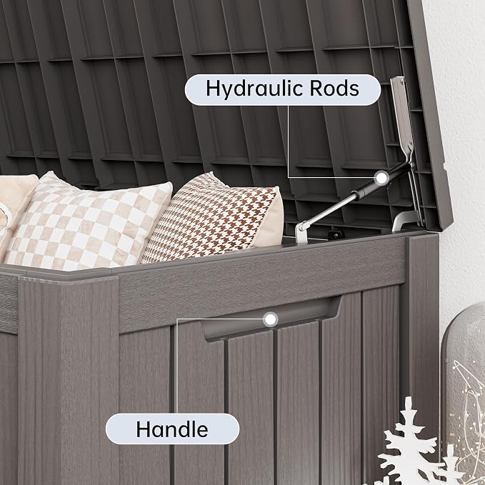 Deck Box, 120 Gallon Gray Resin Outdoor Storage, Lockable