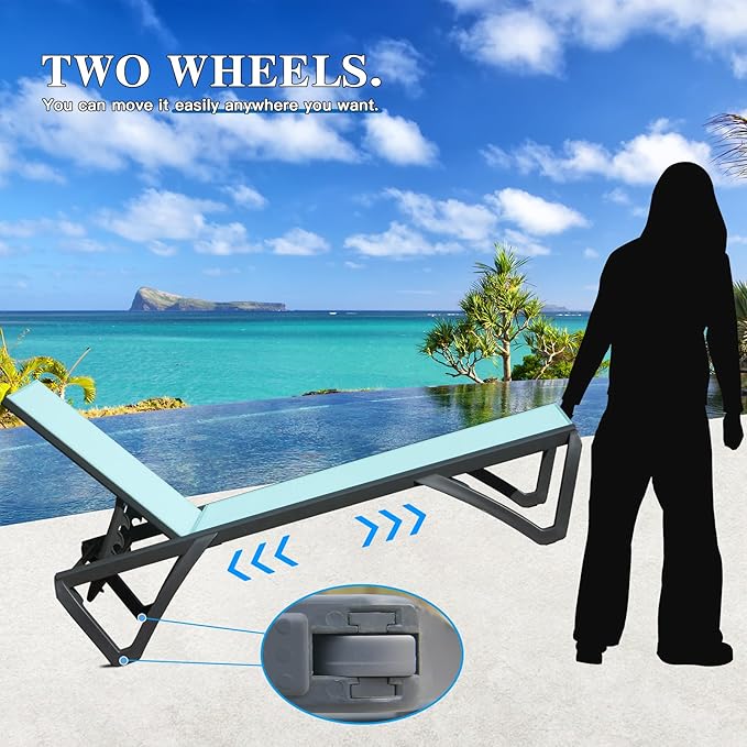 Domi Pool Lounge Chairs Set of 2, Aluminum Adjustable Outdoor Chaise Lounge - Image 5