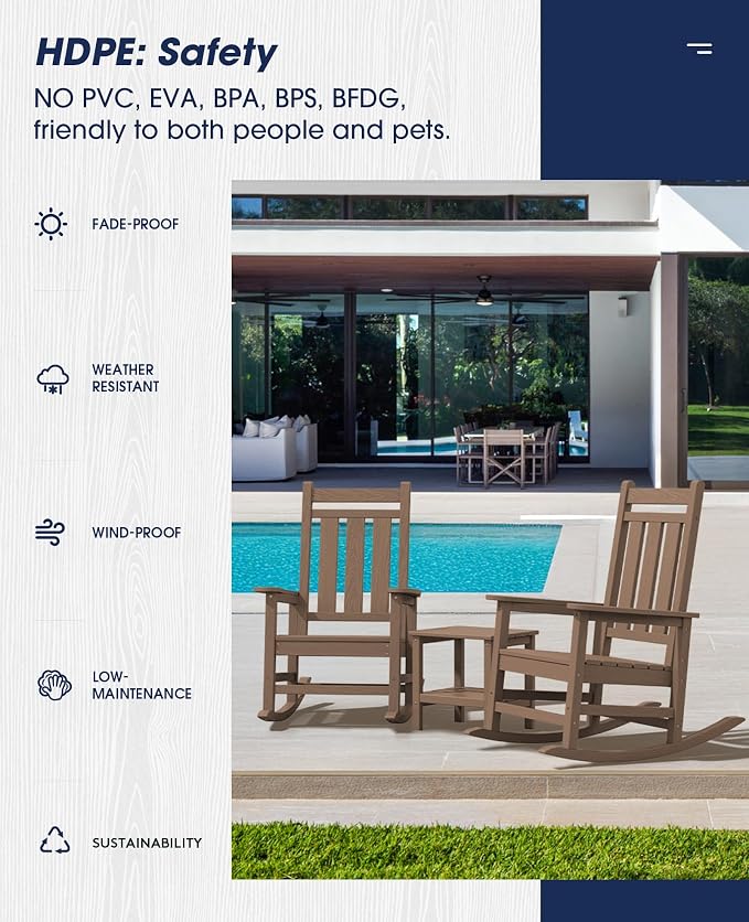 KINGYES Oversized Outdoor Rocking Chair Set of 2, All-Weather Patio Rocking - Image 8