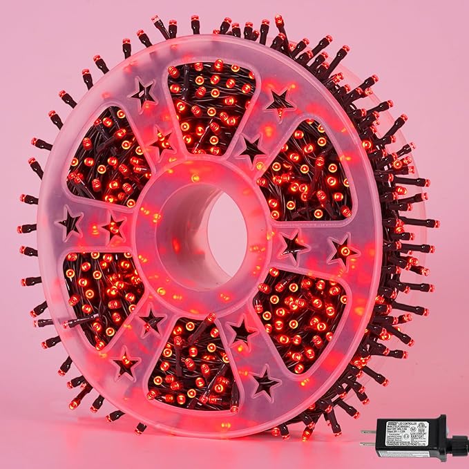 String Lights, 165 ft with 500 LEDs, Red, IP44 Outdoor Waterproof