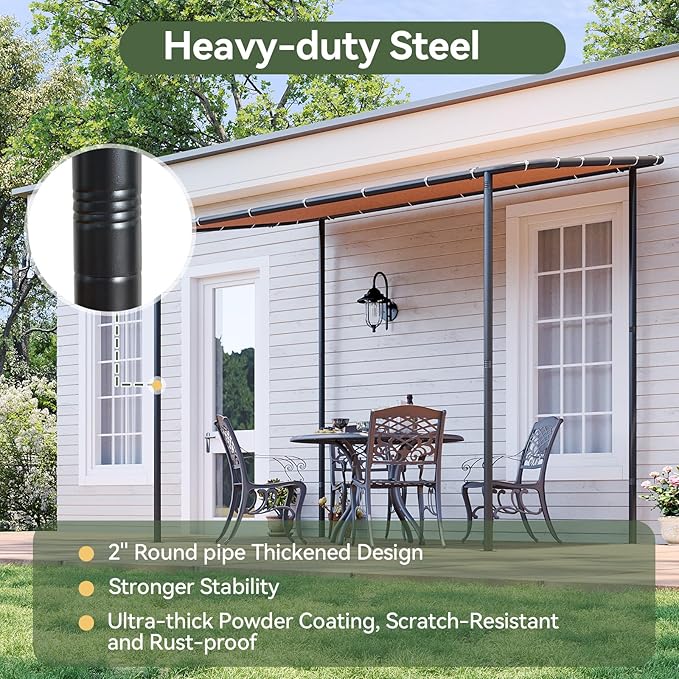 Lean-To Gazebo 10x6 ft Khaki Sloped Roof Pergola, UPF50+ Shade