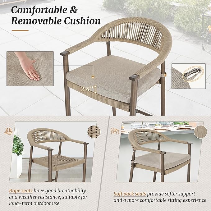 Bar Stools Set of 2, 24.8'' Aluminum Outdoor Bar Stool - Image 3