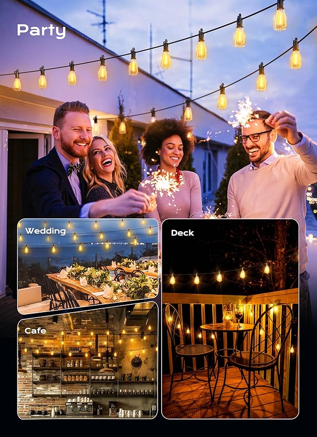 String Lights, 200FT Outdoor Patio Lights with 64 Shatterproof LED Bulbs