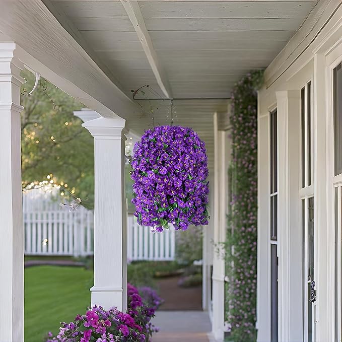 Artificial Flowers Hanging Basket, Purple Silk Orchid, 11-Inch