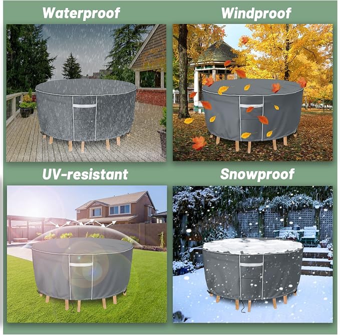 Gasadar Round Patio Furniture Covers Waterproof, Round Outdoor Furniture Cover - Image 6