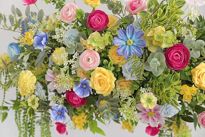 Artificial Flowers Bulk Set, 25 Rainbow Heads with 30 Stems and 13 Leaves