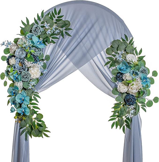 Artificial Flowers Wedding Arch Swag, Grey Blue Faux Silk Decor