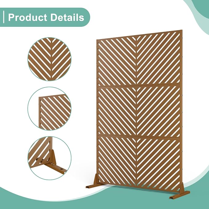 Decorative Fence Metal Privacy Screen, 72 x 47 Inch, Rust Parallel Line